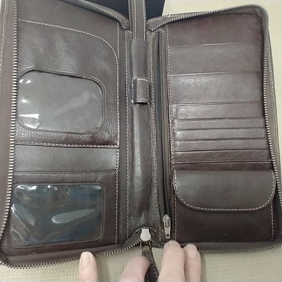 EDDIE BAUER BROWN LEATHER TRAVEL DOCUMENT CASE - Picture 5 of 7